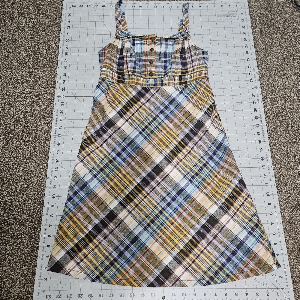 Old Navy Plaid Earthy Spring Dress Bias Cut Preppy Y2K Retro Brown Yellow - Picture 9 of 12